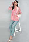 Batik Printed Cotton A Line Kurti in Peach
