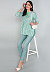 Batik Printed Cotton A Line Kurti in Sea Green