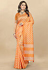 Batik Printed Cotton Saree in Light Orange