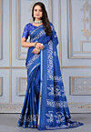 Batik Printed Cotton Silk Saree in Blue