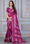Batik Printed Cotton Silk Saree in Magenta