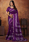 Batik Printed Cotton Silk Saree in Purple
