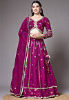 Block Printed Art Dupion Silk Lehenga in Purple