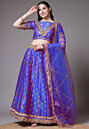 Block Printed Art Dupion Silk Lehenga in Royal Blue