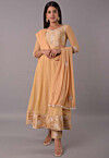 Block Printed Chiffon Anarkali Suit in Beige