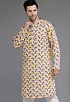 Block Printed Cotton Kurta in Beige