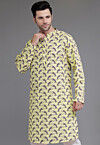 Block Printed Cotton Kurta in Light Beige