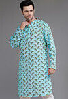 Block Printed Cotton Kurta in Light Blue