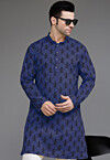 Block Printed Cotton Kurta in Navy Blue