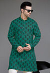 Block Printed Cotton Kurta in Teal Green