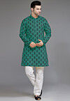 Block Printed Cotton Kurta Set in Dusty Green