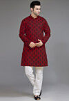 Block Printed Cotton Kurta Set in Maroon
