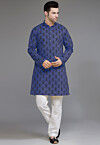 Block Printed Cotton Kurta Set in Navy Blue