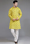 Block Printed Cotton Kurta Set in Yellow