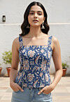 Buy Block Printed Pure Cotton Top in Blue Online : TUV1289 - Utsav Fashion