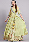 Block Printed Satin Georgette Lehenga in Light Green