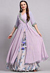 Block Printed Satin Georgette Lehenga in Light Purple