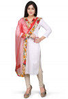 Patch Border Net Dupatta in Red