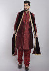 Bordered Velvet Stole in Wine