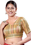 Brocade Blouse in Beige and Multicolor