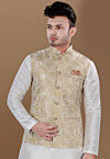 Brocade Nehru Jacket in Beige