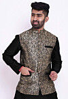 Brocade Nehru Jacket in Black and Beige
