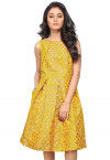 Brocade Short Dress in Yellow
