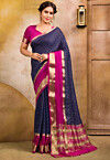 Chanderi Silk Saree in Navy Blue