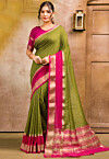 Chanderi Silk Saree in Olive Green