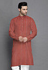 Check Printed Kota Doria Kurta in Peach