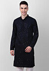 Chikankari Cotton Kurta in Navy Blue