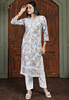 Chikankari Cotton Straight Kurta Set in Light Blue