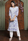 Chikankari Cotton Straight Kurta Set in Light Purple