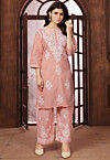 Chikankari Cotton Straight Kurta Set in Peach