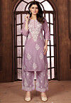 Chikankari Cotton Straight Kurta Set in Purple
