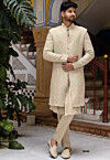 Chikankari Georgette Sherwani in Beige