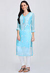 Chikankari Georgette Straight Kurta in Blue