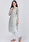 Chikankari Georgette Straight Kurta in Light Grey