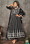 Chikankari Net Anarkali Suit in Black