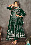 Chikankari Net Anarkali Suit in Dark Green
