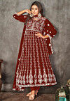 Chikankari Net Anarkali Suit in Maroon