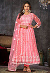 Chikankari Net Anarkali Suit in Peach