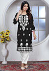 Chikankari Rayon Straight Kurta Set in Black