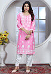 Chikankari Rayon Straight Kurta Set in Pink