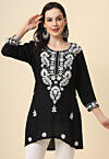 Chikankari Rayon Straight Kurti in Black
