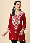 Chikankari Rayon Straight Kurti in Maroon