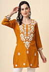 Chikankari Rayon Straight Kurti in Mustard
