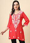 Chikankari Rayon Straight Kurti in Red