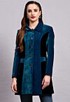 Color Block Velvet Jacket in Teal Blue and Black