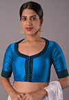 Contrast Border Art Silk Blouse in Blue